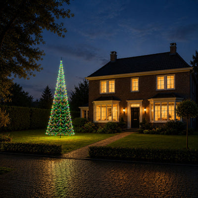 Fairybell Premium 8 meter - 1536 LED in multicolour bij een vlaggenmast