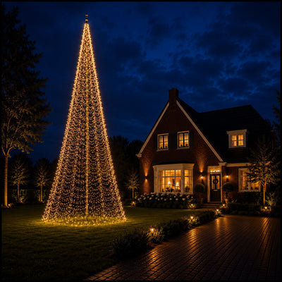 Fairybell PRO 10 meter - 1792 LED RGBW in warm wit bij een vlaggenmast