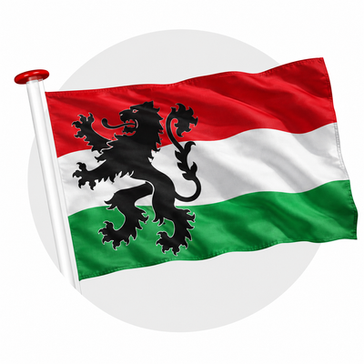 Vlag Adorp wapperend aan witte vlaggenstok