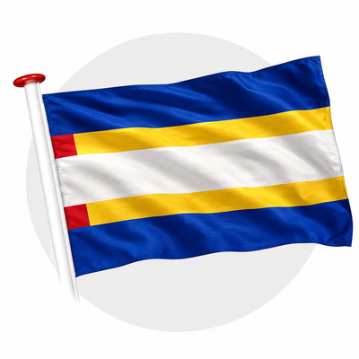 Vlag Ameide wapperend aan witte vlaggenstok
