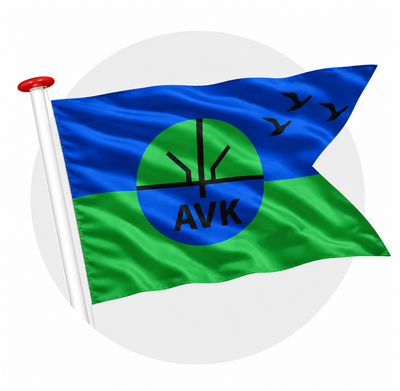 Vlag Annerveenschekanaal wapperend aan witte vlaggenstok
