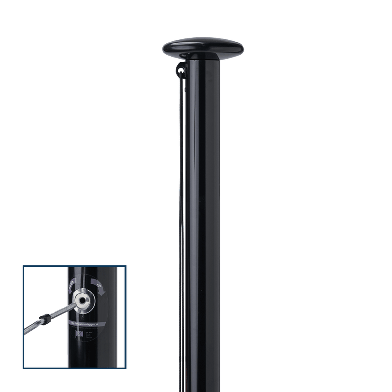 Aluminium vlaggenmast 6 meter met SecureLine - Zwart RAL 9005