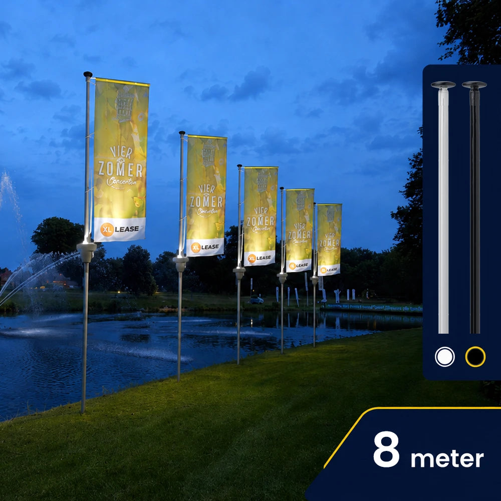 Baniermast 8 meter met PoleLED verlichting