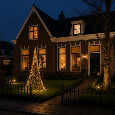 Fairybell Premium 3 meter - 576 LED in warm wit bij een vlaggenmast