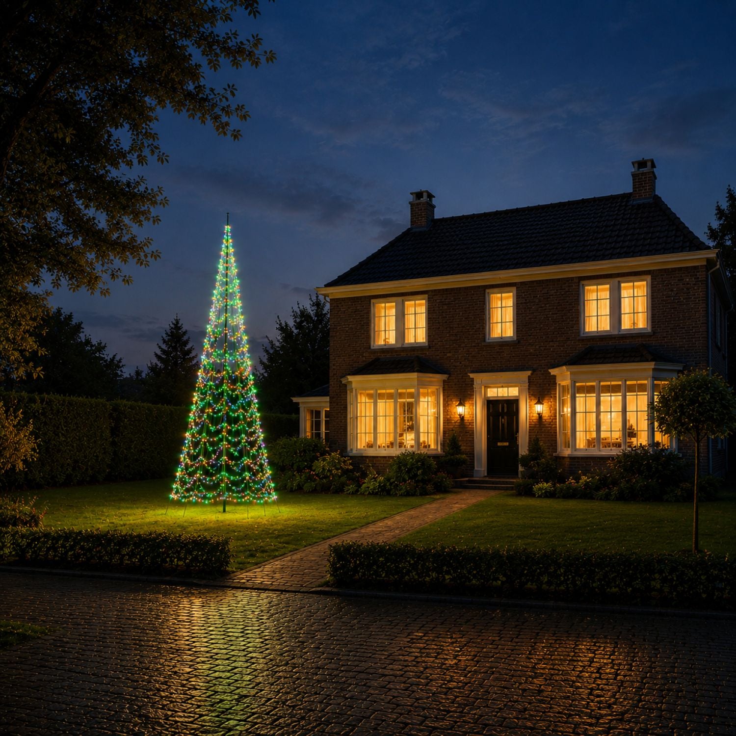 Fairybell Premium 8 meter - 1536 LED in multicolour bij een vlaggenmast