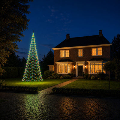 Fairybell Premium 8 meter - 3024 LED in multicolour bij een vlaggenmast