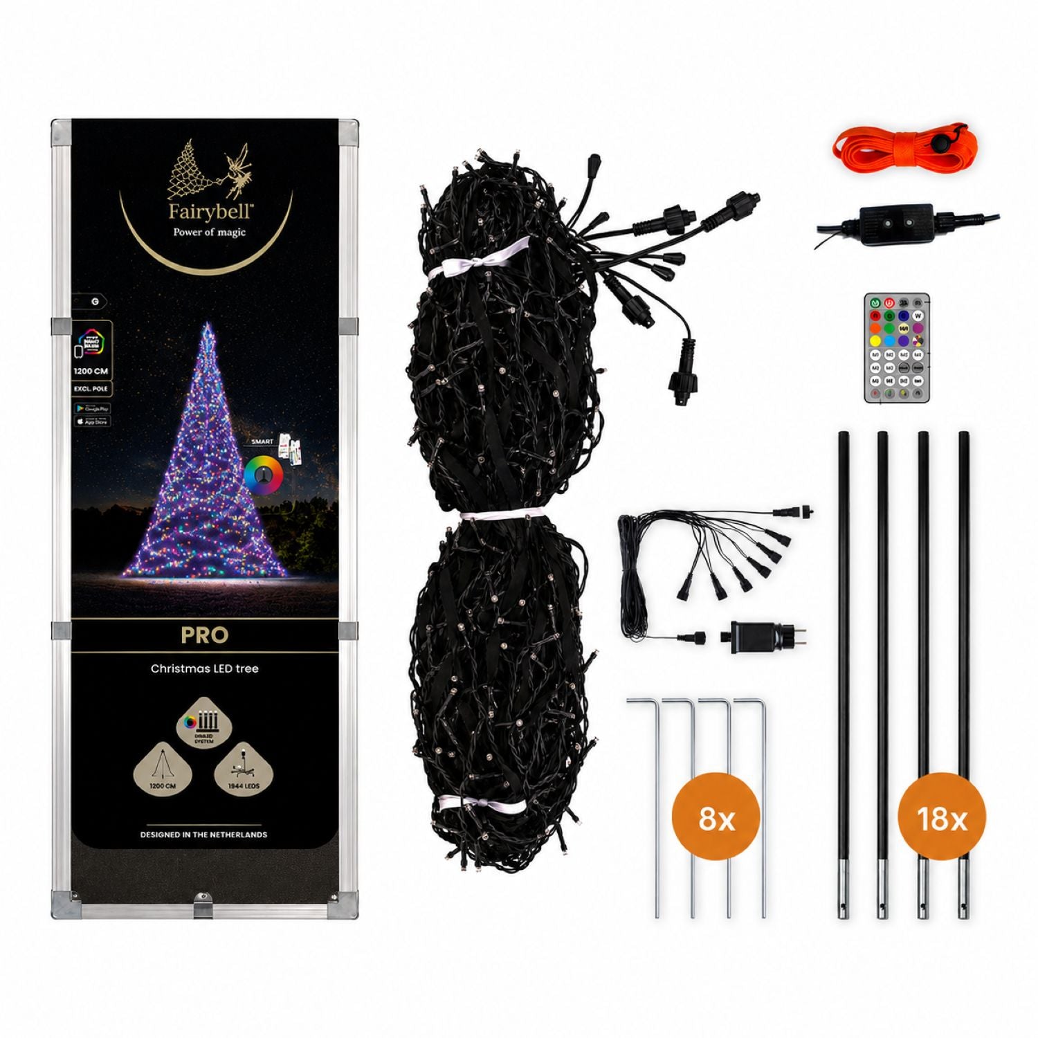 Verpakkingsinhoud van Fairybell PRO 12 meter - 2048 LED RGBW
