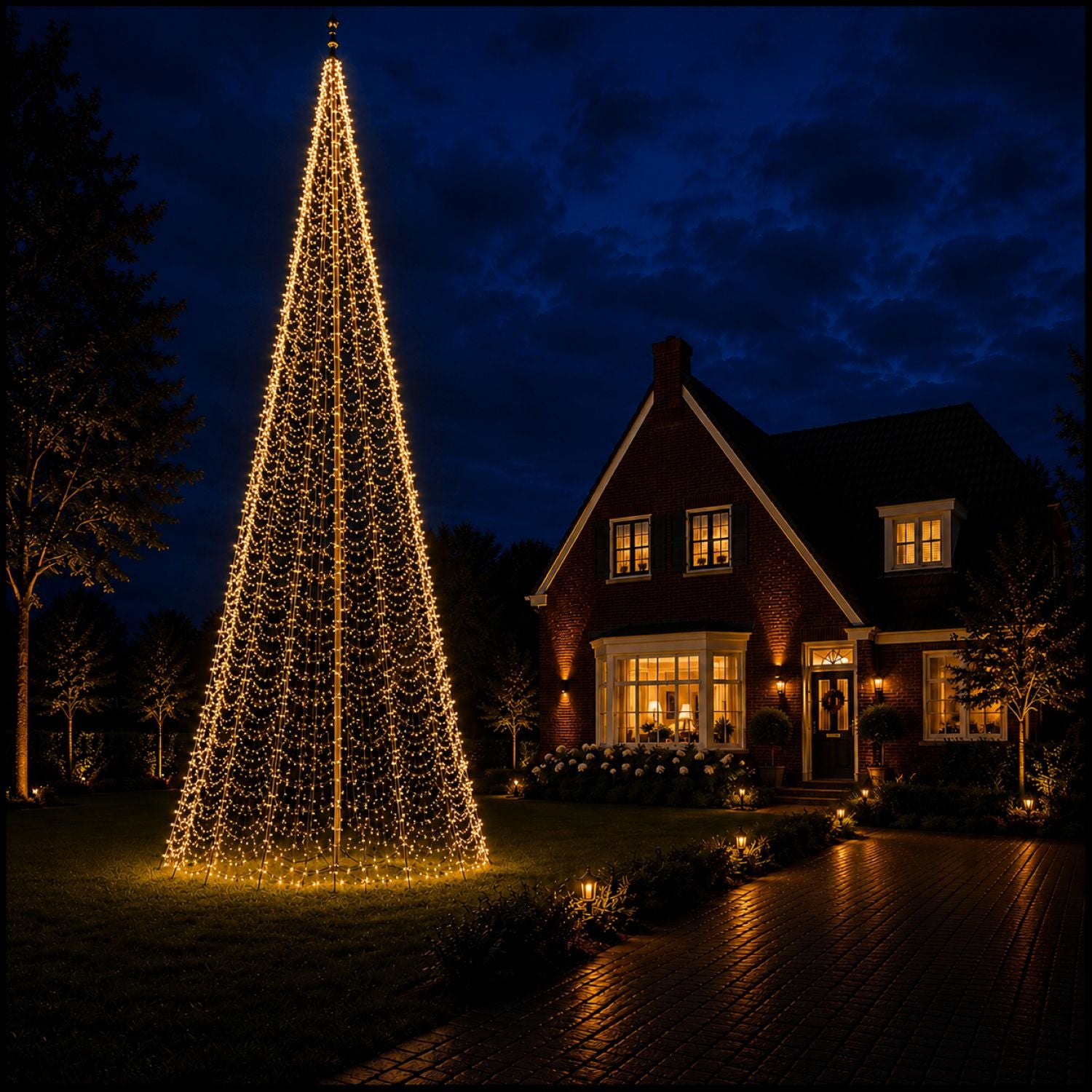 Fairybell PRO 12 meter - 2048 LED RGBW in warm wit bij een vlaggenmast