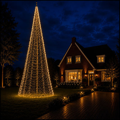 Fairybell PRO 12 meter - 2048 LED RGBW in warm wit bij een vlaggenmast