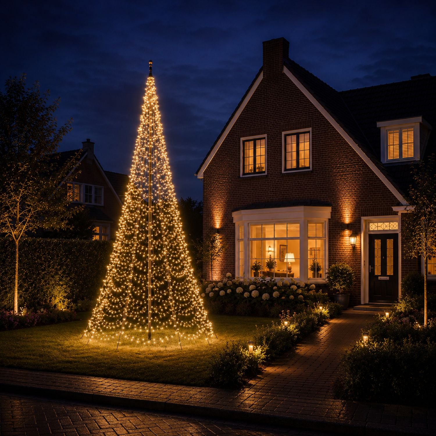 Fairybell PRO 6 meter - 1152 LED RGBW in warm wit bij een vlaggenmast