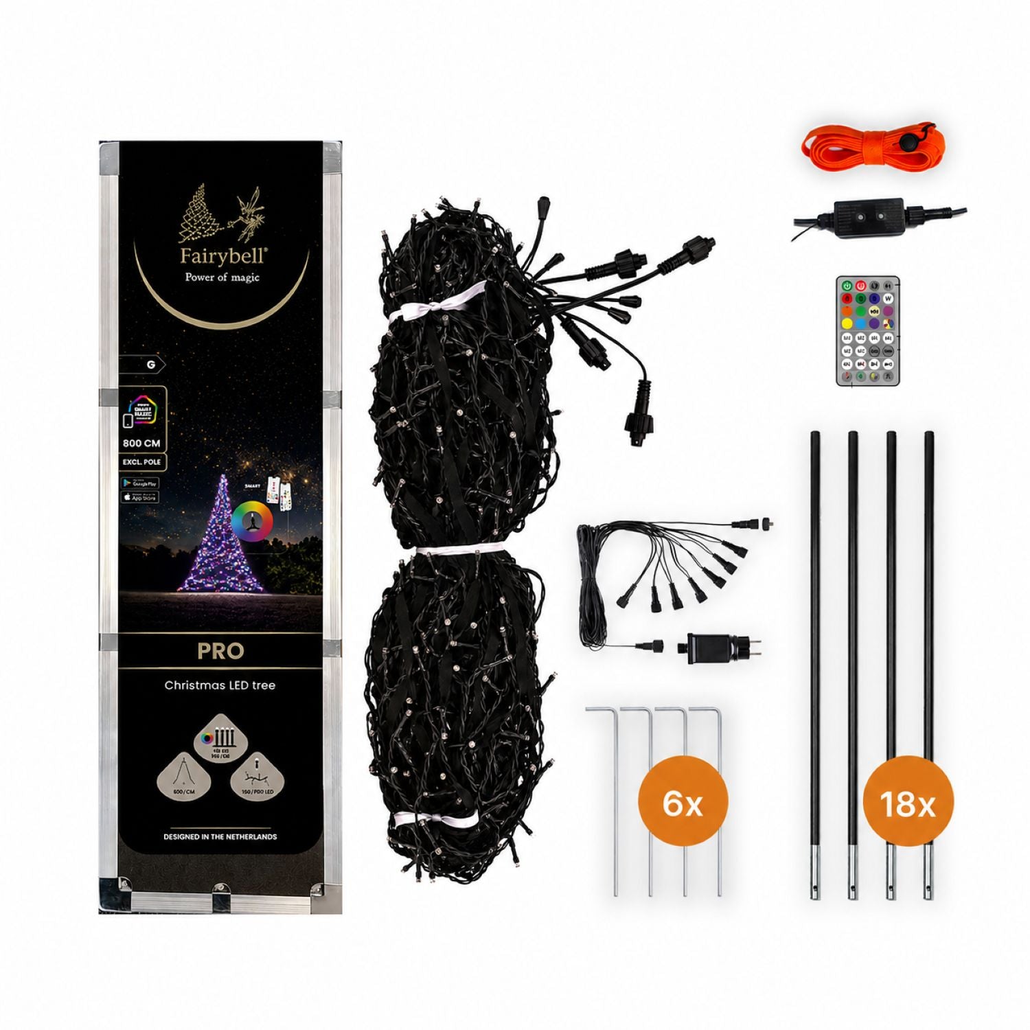 Verpakkingsinhoud van Fairybell PRO 8 meter - 1536 LED RGBW