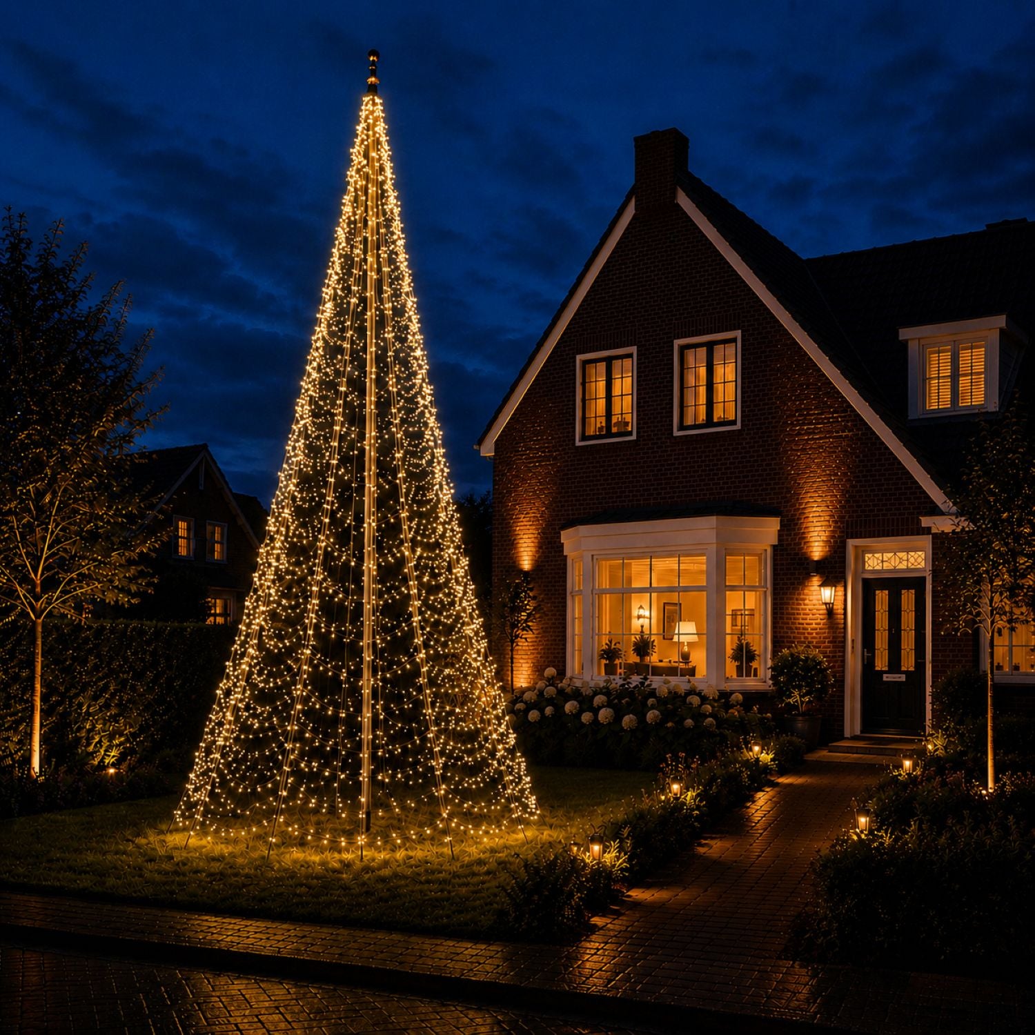 Fairybell PRO 8 meter - 1536 LED RGBW in warm wit bij een vlaggenmast