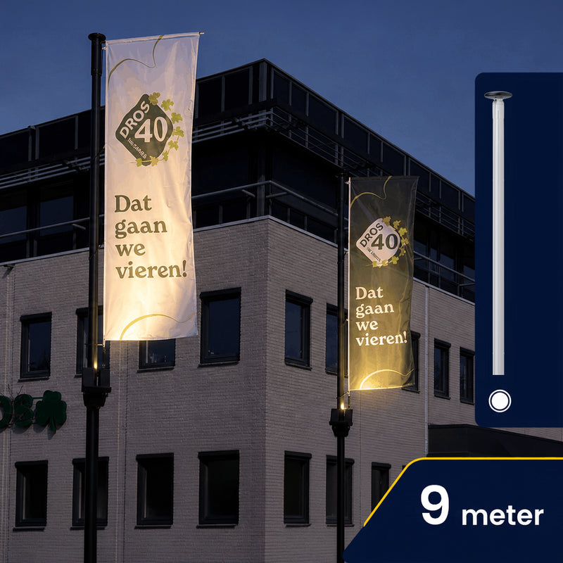 PRO hijsbare baniermast 9 meter met PoleLED verlichting