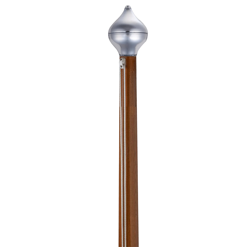 Vlaggenmast hout blank gelakt met zilverkleurige peervormige knop