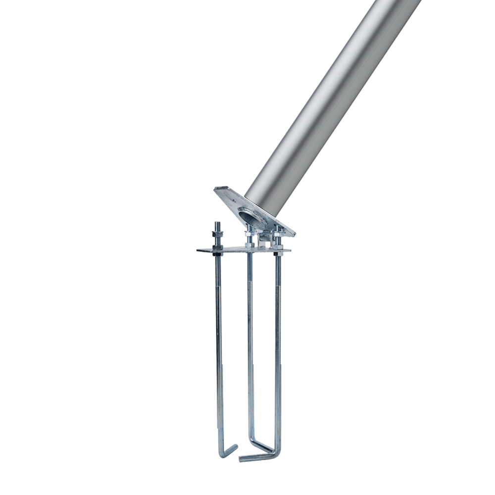 Kantelvoet voor zilver geanodiseerde aluminium vlaggenmast 4 t/m 12 meter