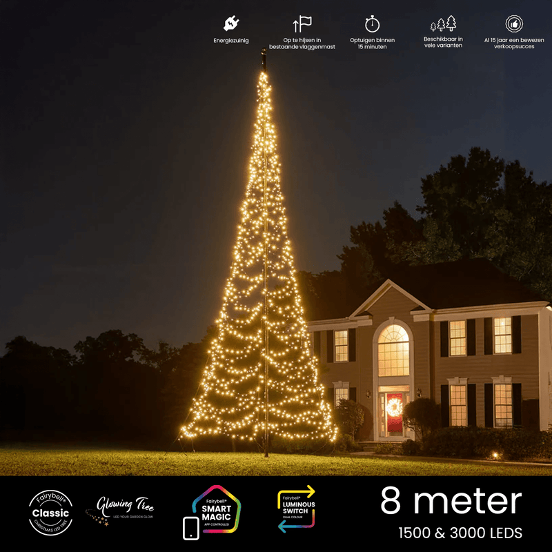 Vlaggenmast kerstverlichting 8 meter