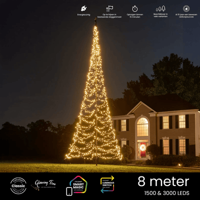 Vlaggenmast kerstverlichting 8 meter