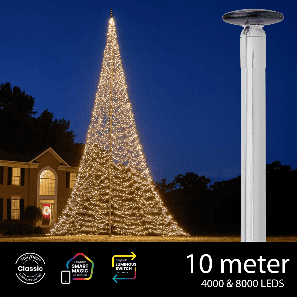 Polyester vlaggenmast 10 meter incl. kerstverlichting