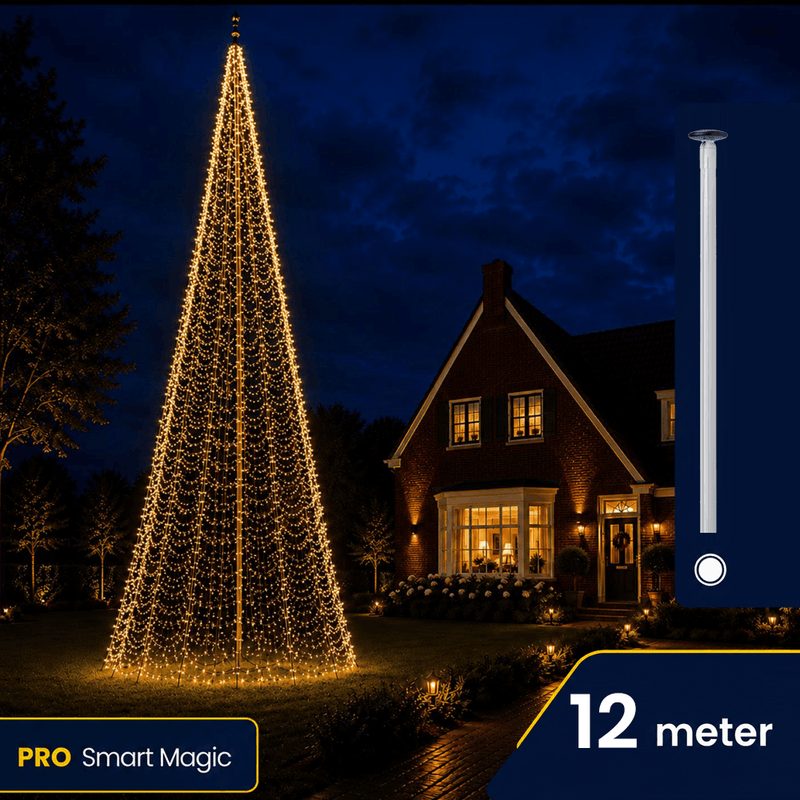Polyester vlaggenmast 12 meter met Fairybell kerstverlichting