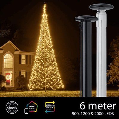 Polyester vlaggenmast 6 meter met Fairybell kerstverlichting