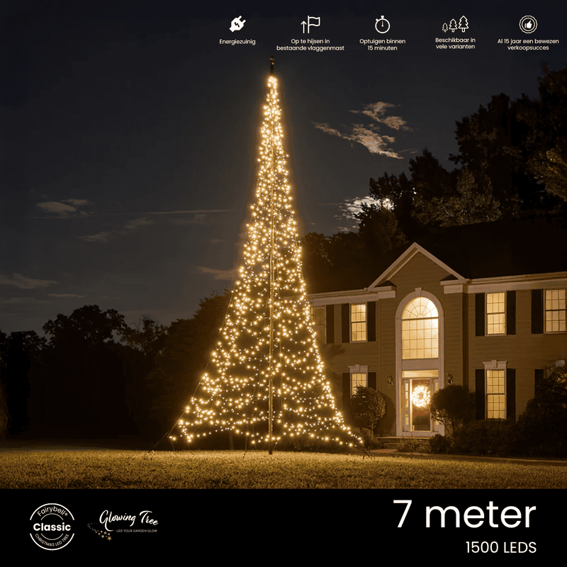 Polyester vlaggenmast 7 meter incl. kerstverlichting