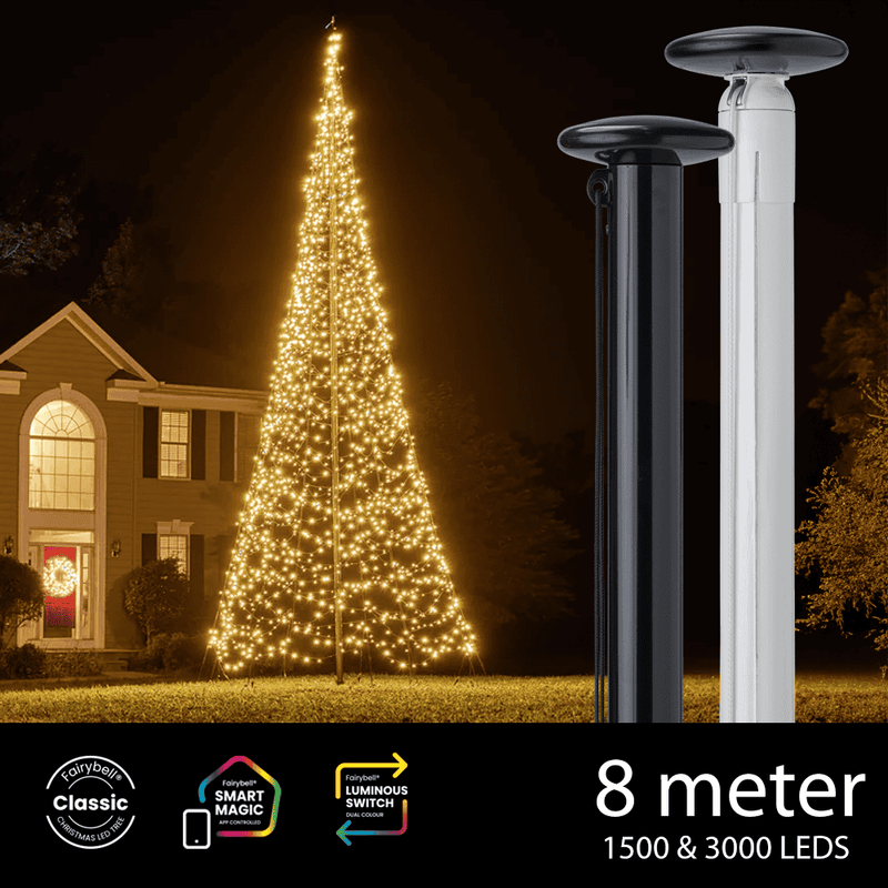 Polyester vlaggenmast 8 meter met Fairybell kerstverlichting
