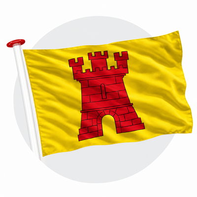 Vlag Aardenburg wapperend aan witte vlaggenstok