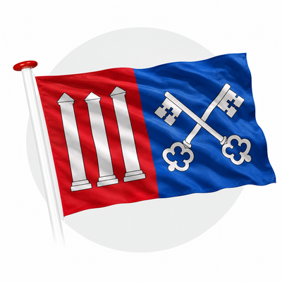 Vlag Abcoude wapperend aan witte vlaggenstok