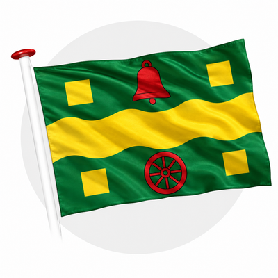 Vlag Achlum wapperend aan witte vlaggenstok