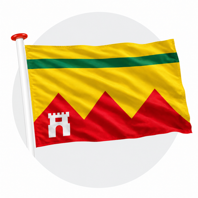 Vlag Akkerwoude (Ikkerwâld) wapperend aan witte vlaggenstok
