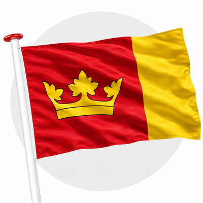 Vlag Akkrum wapperend aan witte vlaggenstok