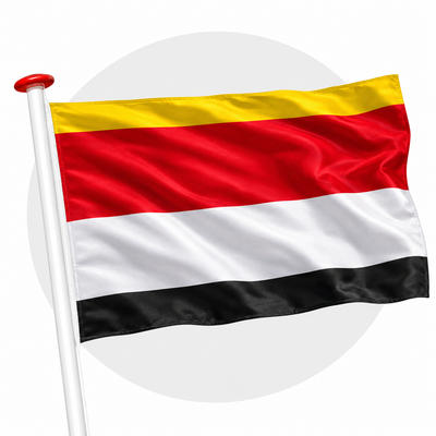 Vlag Amby wapperend aan witte vlaggenstok
