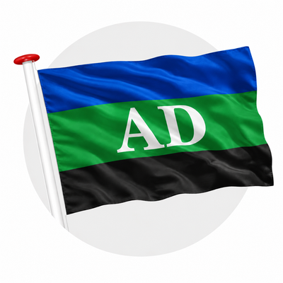 Vlag Andijk wapperend aan witte vlaggenstok