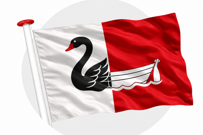 Vlag Asperen wapperend aan witte vlaggenstok