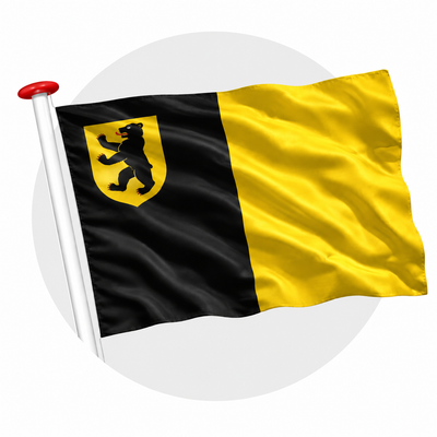 Vlag Baarland wapperend aan witte vlaggenstok