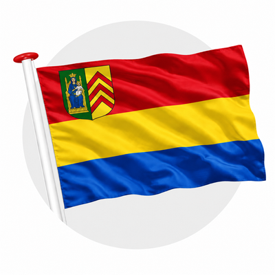 Vlag Bathmen wapperend aan witte vlaggenstok