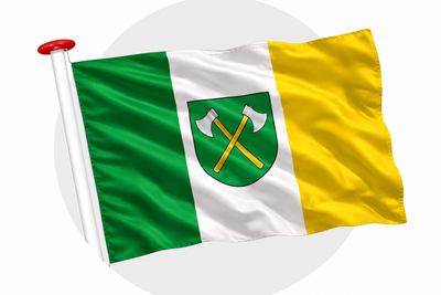 Vlag Beilen wapperend aan witte vlaggenstok