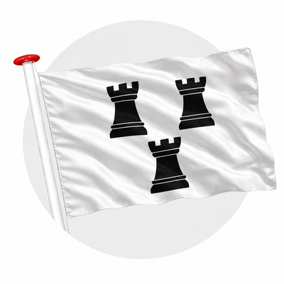 Vlag Bemmel wapperend aan witte vlaggenstok