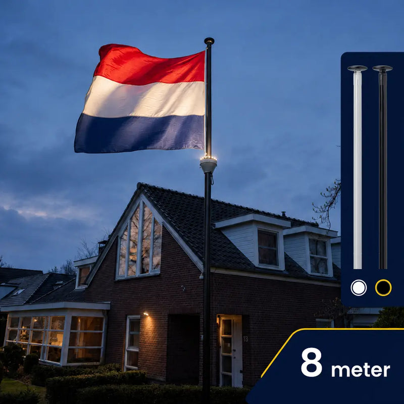 Vlaggenmast 8 meter met PoleLED verlichting