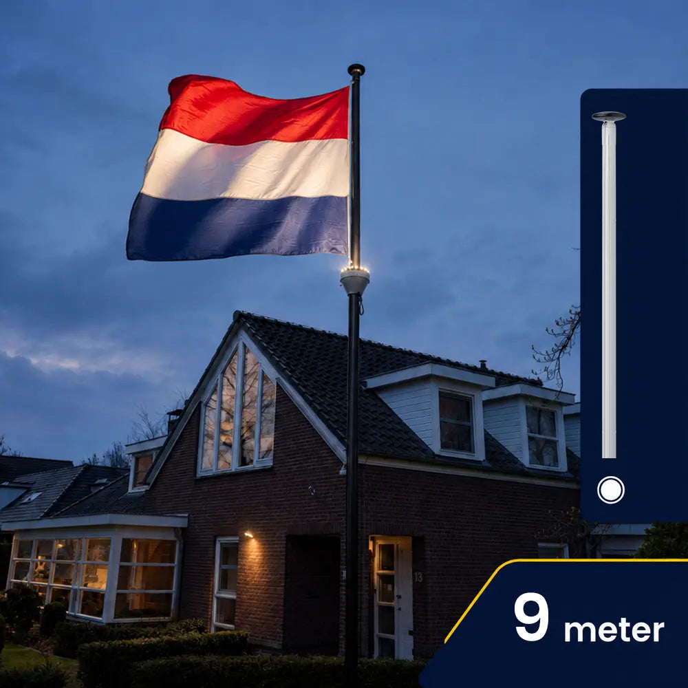 Vlaggenmast 9 meter met PoleLED verlichting
