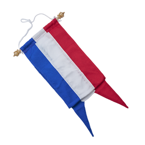 Rood-wit-blauwe welkomswimpel met stokje en zwaluwstaart
